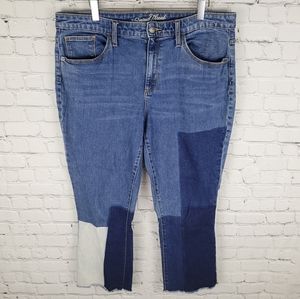 UNIVERSAL THREAD | high rise kick boot crop patchwork raw edge hem jeans